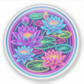 Neon Lotus Bloem Waterlelie Rond Sticker (Voorkant)