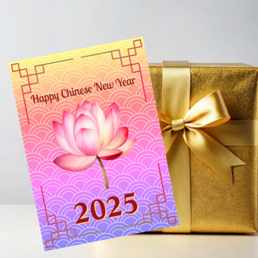 Neon Lotus Chinees Nieuwjaar Feestdagenkaart