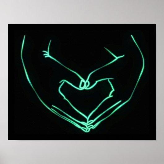 Neon Love Hand Heart Line Art Drawing Cute Modern Poster (Voorkant)