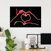 Neon Love Hand Heart Line Art Drawing Cute Modern Poster (Thuiskantoor)