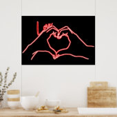 Neon Love Hand Heart Line Art Drawing Cute Modern Poster (Keuken)