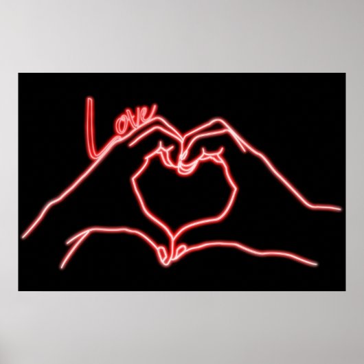 Neon Love Hand Heart Line Art Drawing Cute Modern Poster (Voorkant)