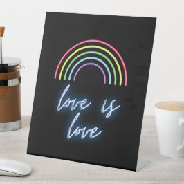 Neon Love is Love Rainbow Reclamebord Met Voetstuk