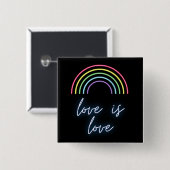 Neon Love is Love Rainbow Vierkante Button 5,1 Cm (Voorkant /achterkant)
