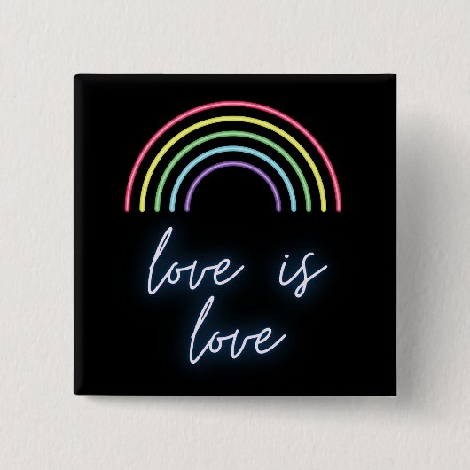 Neon Love is Love Rainbow Vierkante Button 5,1 Cm (Voorkant)