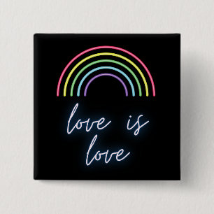 Neon Love is Love Rainbow Vierkante Button 5,1 Cm