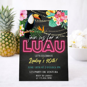 Neon Luau Verjaardagsfeest Tropisch Hawaïaans Fe Kaart