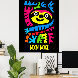 Neon Luiaard Kunst – Kleurrijk Pop Jungle Dier Ont Poster