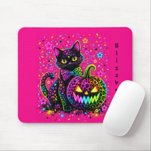 Neon Luipaard Halloween Kat & Pompoen Feest Muismat