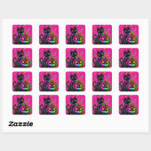Neon Luipaard Halloween Kat & Pompoen Feest Vierkante Sticker (Vel)