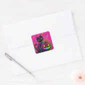 Neon Luipaard Halloween Kat & Pompoen Feest Vierkante Sticker (Envelop)