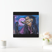 Neon Maan Schilderij van Alfred Fox Vierkante Klok (Huis)