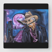 Neon Maan Schilderij van Alfred Fox Vierkante Klok (Voorkant)