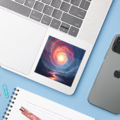 Neon Maelstrom - Vierkante Vinyl  Sticker (Laptop met iPhone)