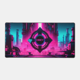 Neon Magenta Cyaan Cyberpunk Stad Gehoorzaamaan Ga Bureaumat