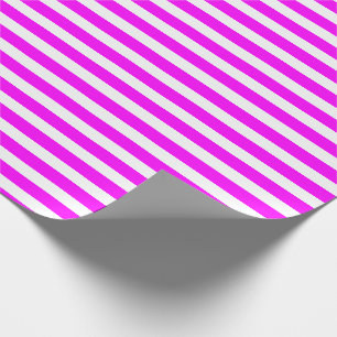 Neon Magenta en Wit Eenvoudig Horizontaal Gestreep Cadeaupapier