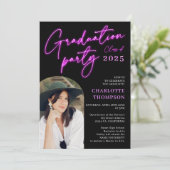 Neon magenta-gebarentriefschrift leuk afstuderen f kaart (Staand voorkant)