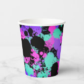 Neon Magenta Paarse Blauwgroen Verf Splatter Verja Papieren Bekers (Voorkant)