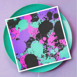 Neon Magenta Paarse Blauwgroen Verf Splatter Verja Servet