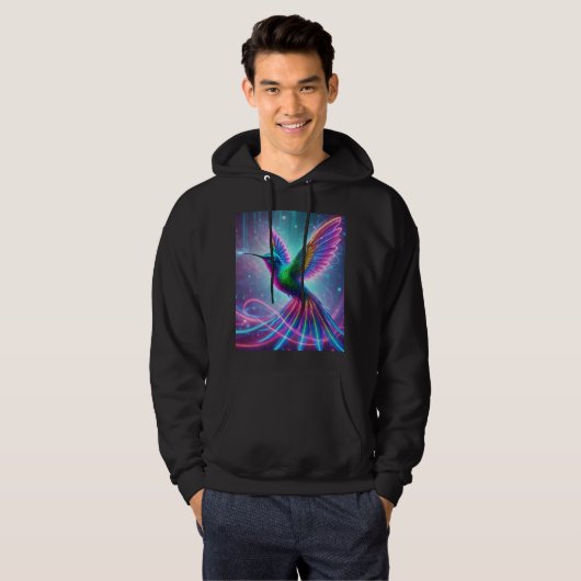Neon Magic Hummingbird Hoodie T-Shirt Design. (Voorkant volledig)