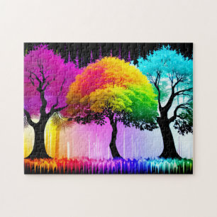 Neon Majestic Rainbow Forest Trees Legpuzzel