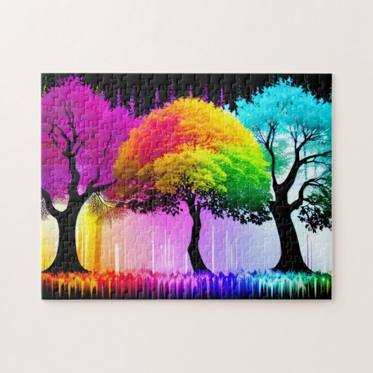Neon Majestic Rainbow Forest Trees Legpuzzel (Horizontaal)