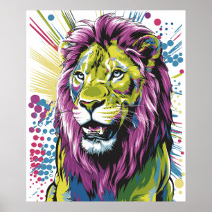 Neon Majesty - Vibrant Pop Art Lion Poster