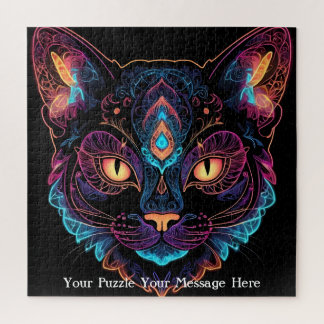 Neon Mandala Cat Legpuzzel