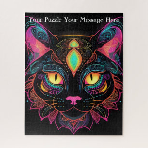 Neon Mandala Cat Legpuzzel