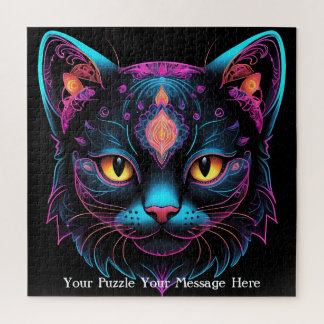 Neon Mandala Cat Legpuzzel