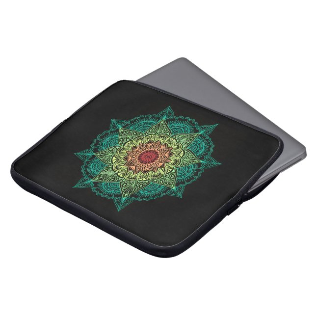 Neon Mandala Design Laptop Sleeve (Voorkant top)