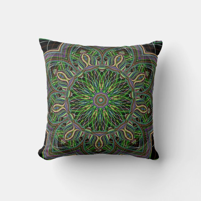 Neon Mandala Geometric Pattern Kussen (Voorkant)