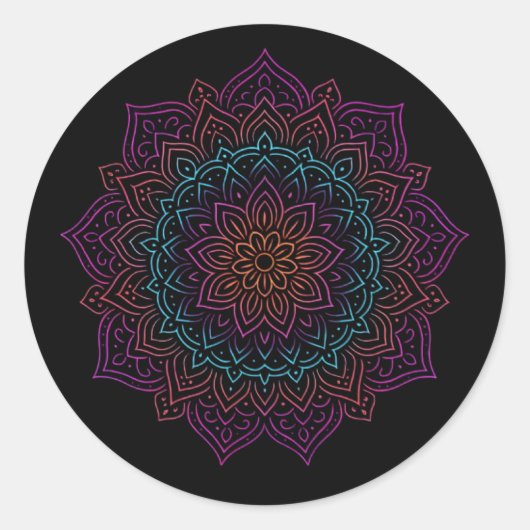 Neon Mandala Glow – Ethetisch patroon Ronde Sticker (Voorkant)