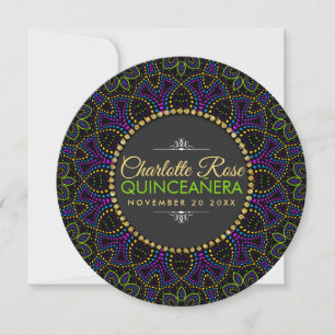 Neon Mandala Groovy Quinceañera Ronde Uitnodiging
