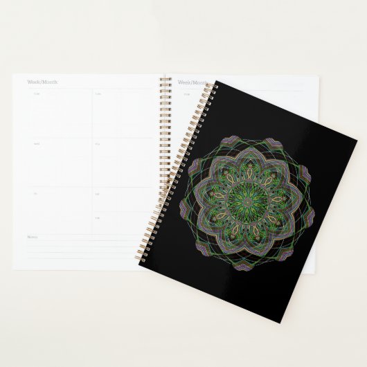 Neon Mandala Trippy Fractal Art Rosette Pattern Planner (Display)