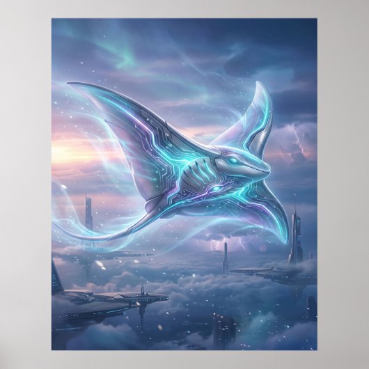 Neon Manta Rog Hemel Oceaan Poster (Voorkant)
