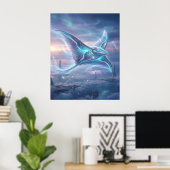 Neon Manta Rog Hemel Oceaan Poster (Thuiskantoor)