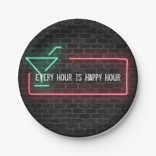 Neon-markttent Happy Hour-teken Papieren Bordje (Voorkant)