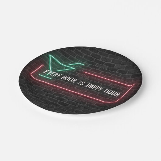 Neon-markttent Happy Hour-teken Papieren Bordje (Gekanteld)