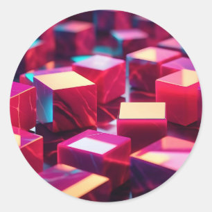 Neon marmeren kubus ronde sticker