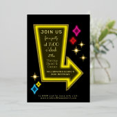 Neon Marquee Arrow Party Folie Uitnodiging (Staand Voorkant)