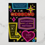 Neon Marquee Signs Las Vegas Wedding Folie Uitnodiging<br><div class="desc">Geïnspireerd door de iconische neontekens van de oude tijd Las Vegas, is deze bestemmings huwelijksuitnodiging een kleurrijke en leuke node aan de geschiedenis en geeft je gasten een idee van die nostalgische nachtelijke Vegas vibe. Vergeet niet om RSVP en andere informatie aan de rug voor een gestroomlijnde en milieuvriendelijkere uitnodigingsreeks...</div>