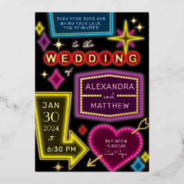 Neon Marquee Signs Las Vegas Wedding Folie Uitnodiging