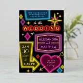 Neon Marquee Signs Las Vegas Wedding Folie Uitnodiging (Staand Voorkant)