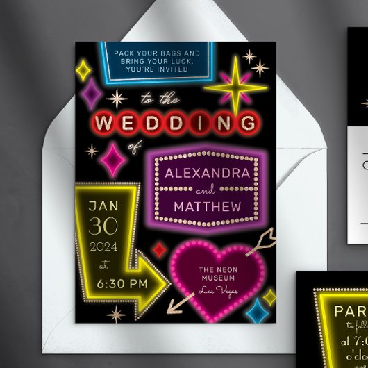 Neon Marquee Signs Las Vegas Wedding Invitation Kaart