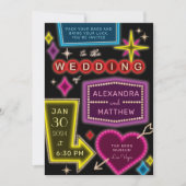 Neon Marquee Signs Las Vegas Wedding Invitation Kaart (Voorkant)