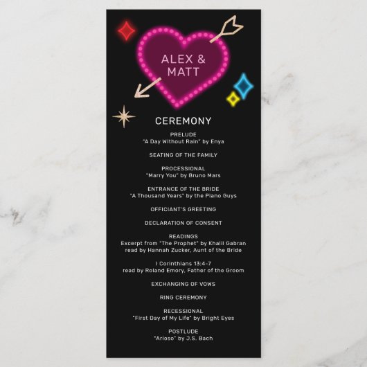 Neon Marquee tekent bruiloft in Las Vegas Programmakaart (Voorkant)