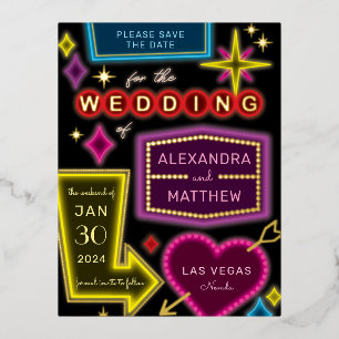 Neon Marquee tekent Las Vegas Save the Date Folie Uitnodiging Briefkaart