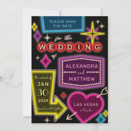 Neon Marquee tekent Las Vegas Save the Date Kaart