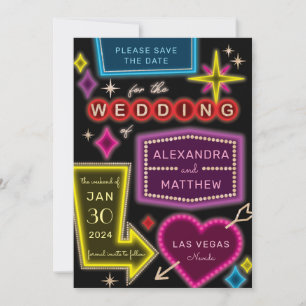 Neon Marquee tekent Las Vegas Save the Date Kaart